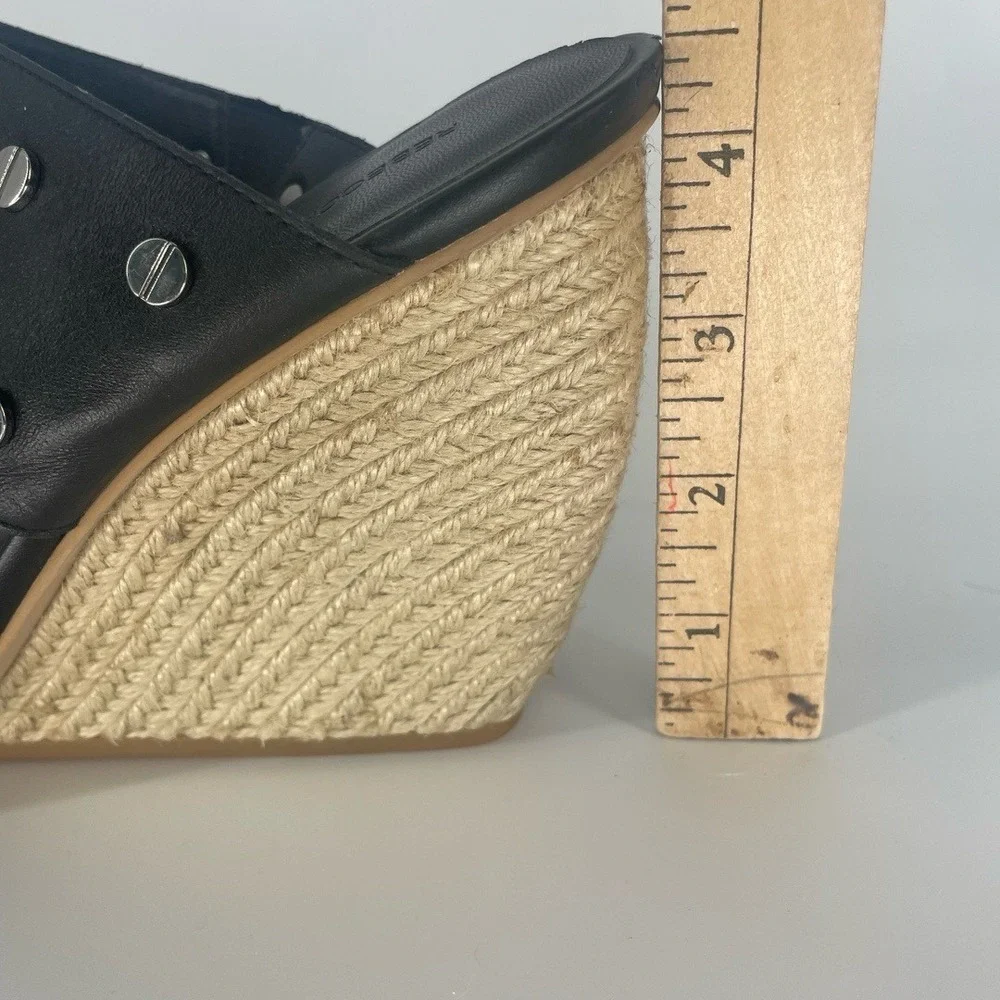 Rebecca Minkoff Black Leather‎ Emily Studded Espadrille Wedge Sandals Size 9.5